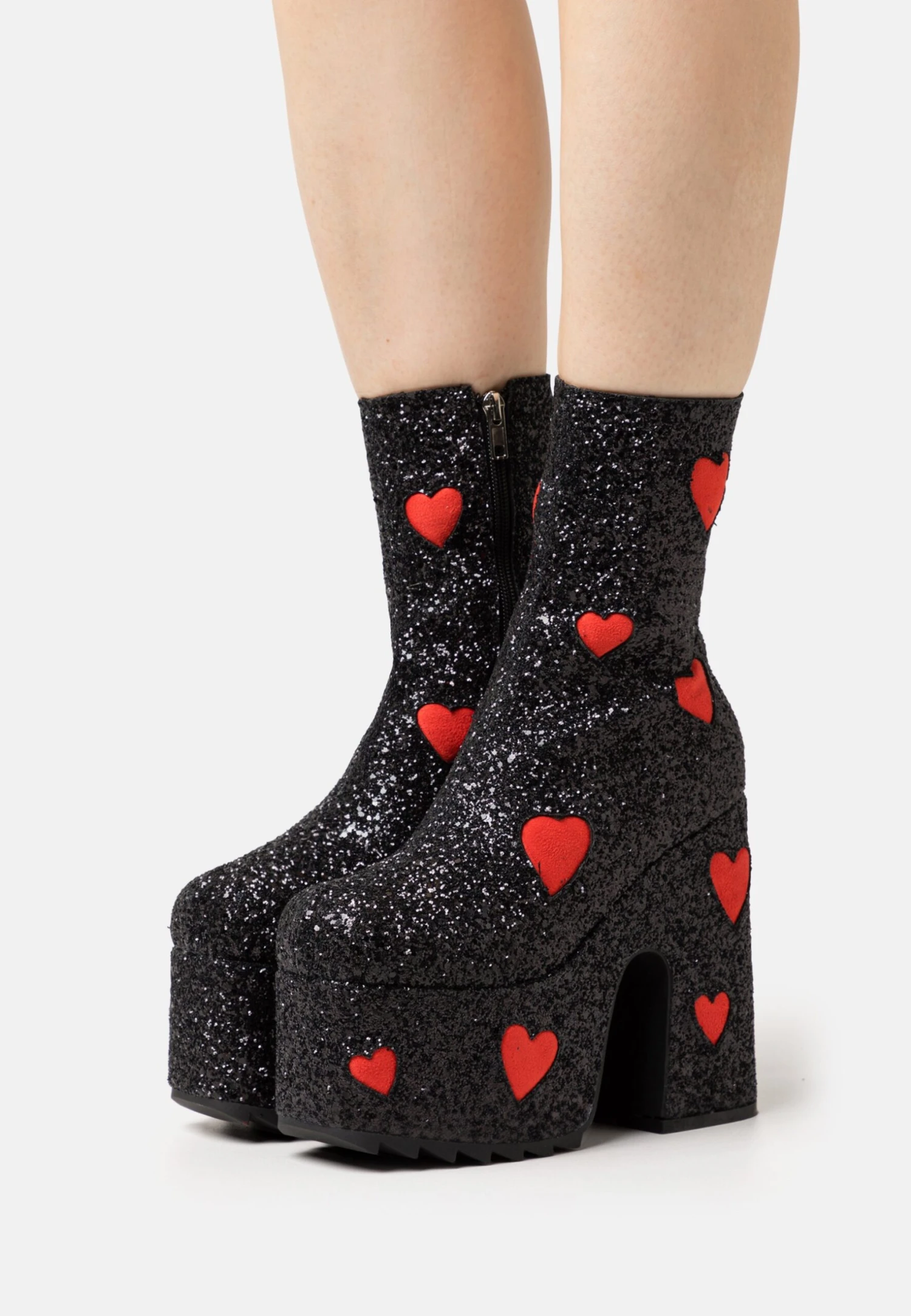 Lamoda Keeper Chunky Platform Ankle Boots - Enkellaarsjes Met Hoge Hak - Black/Red